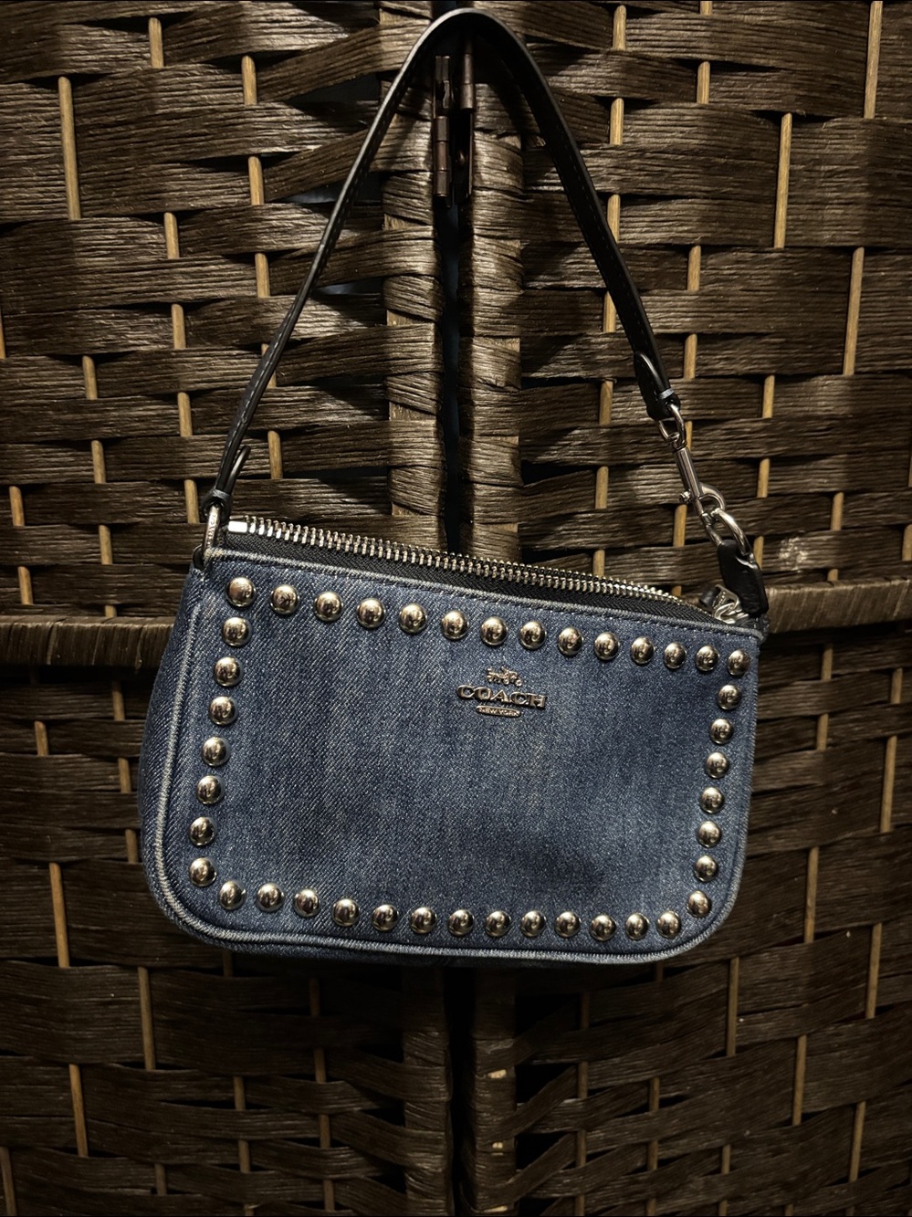 Coach Denim Studded Wristlet - Blue with Silver Accents